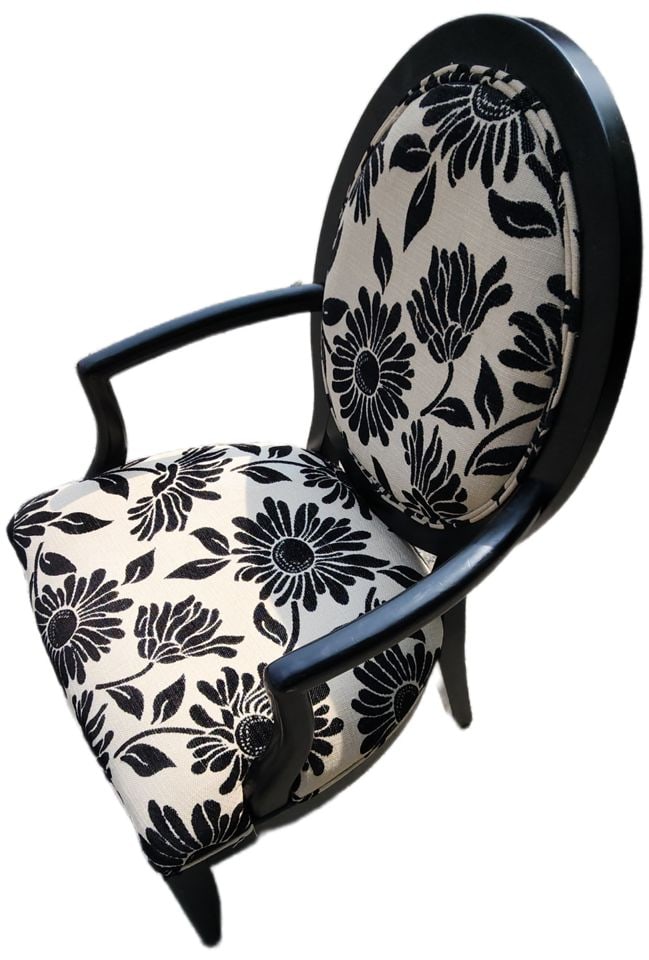 Vintage oversized modern version of the Queen Anne chair w/ striking black and white pattern..: Vintage oversized modern version of the Queen Anne chair w/ striking black and white pattern.. Shipping: Domestic: Shipping rates are determined by destination International: Foreign shipping rates ar