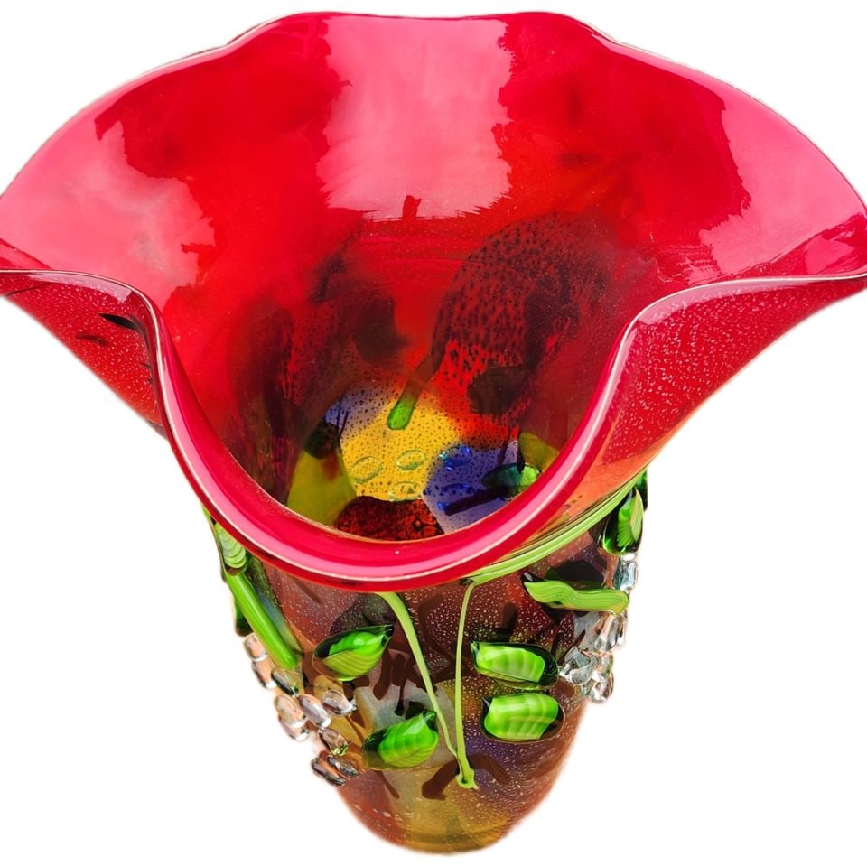 Stunning monumental Vintage art glass vase in the manner of Murano artists and Dale Chihuly w/ - 5