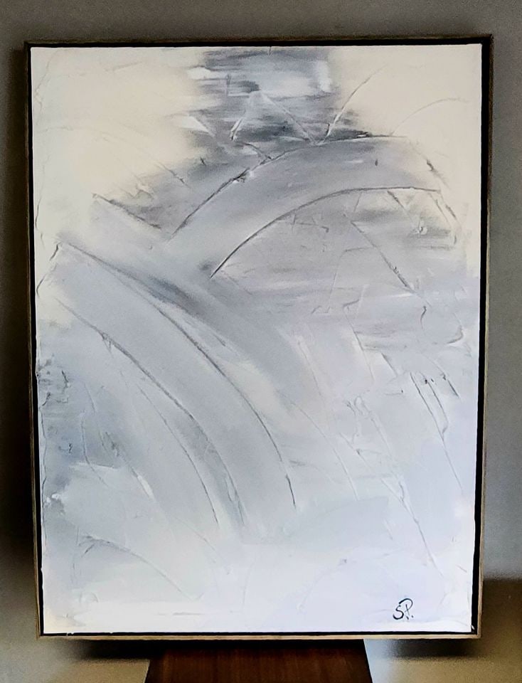 Modernist abstract giglee pallet knife style oil painting w/ textured monochromatic imagery. Signed. (1 of 2)