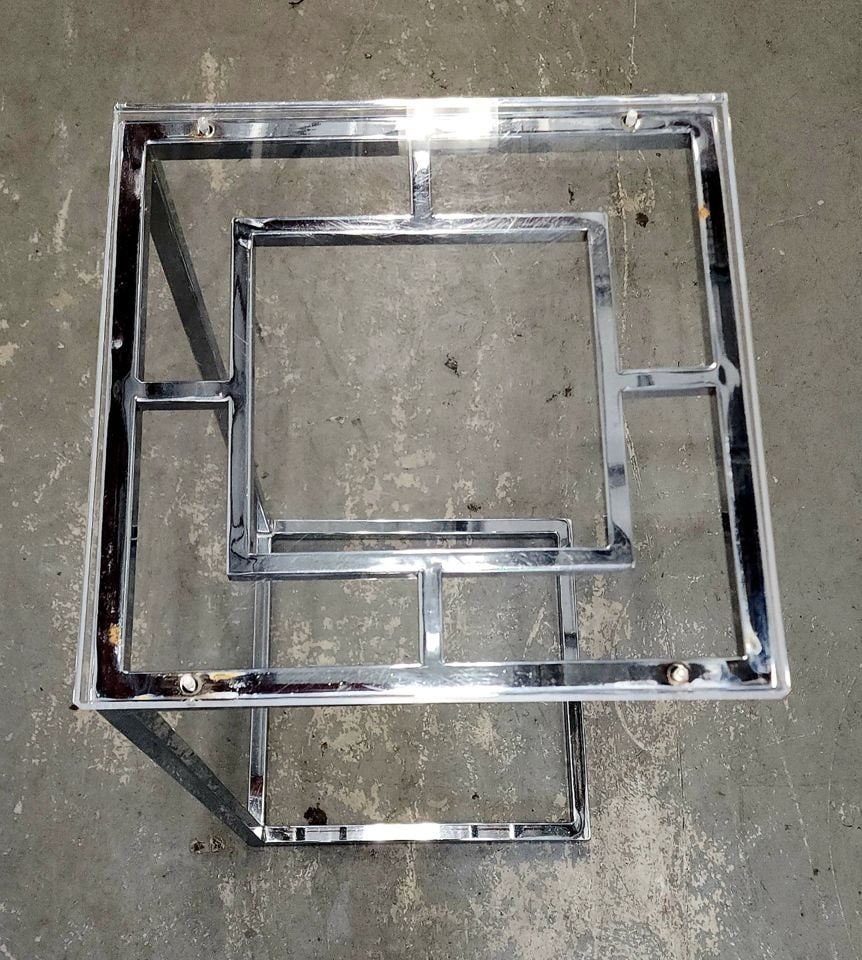 Contemporary Modern Deco-Style Chrome and Lucite accent side table w/ slide-under feature - 2