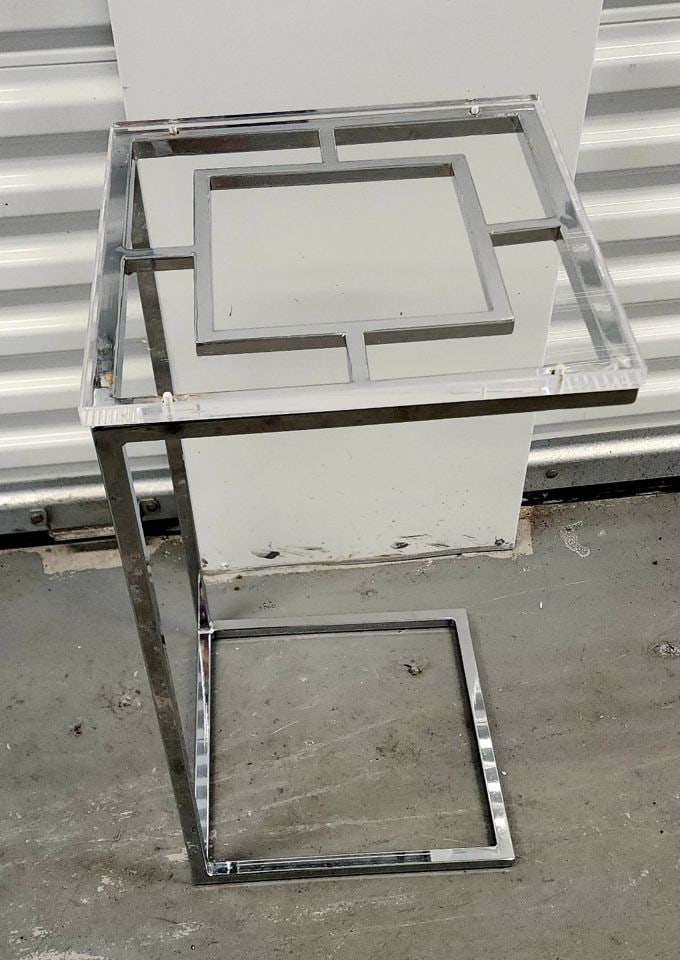 Contemporary Modern Deco-Style Chrome and Lucite accent side table w/ slide-under feature - 3