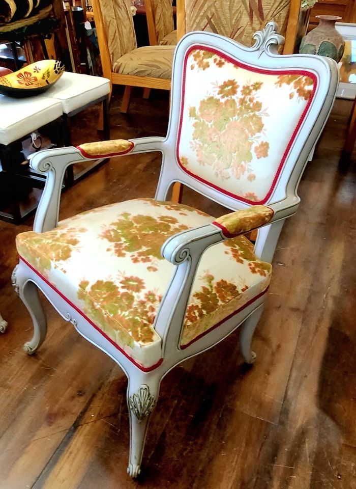 Pair of Fabulous Antique French Louis XV Style Armchairs 1920s w/ Chenille Fabric. - 3