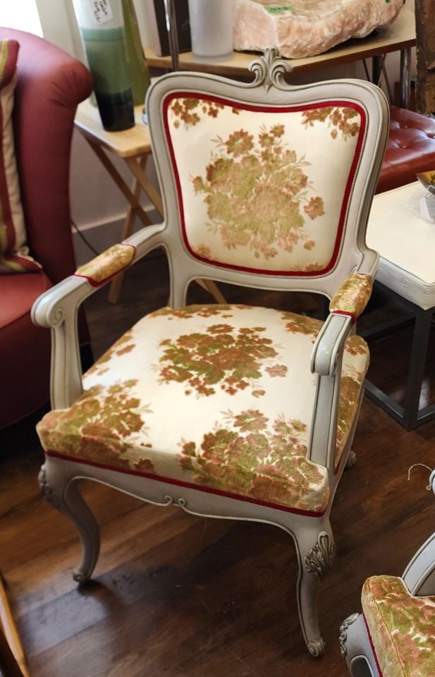 Pair of Fabulous Antique French Louis XV Style Armchairs 1920s w/ Chenille Fabric. - 4