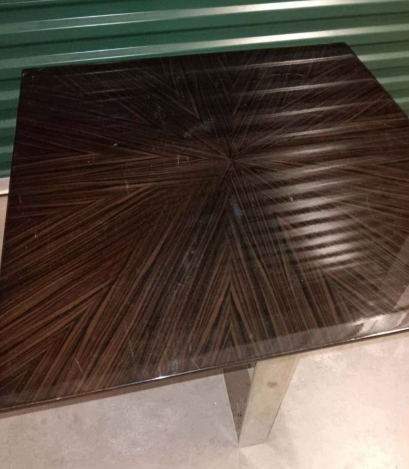 Rare Mid-Century Tessellated lacquered wood & chromed steel accent / side table after Milo Baughman - 2