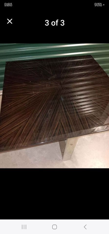 Rare Mid-Century Tessellated lacquered wood & chromed steel accent / side table after Milo Baughman - 3