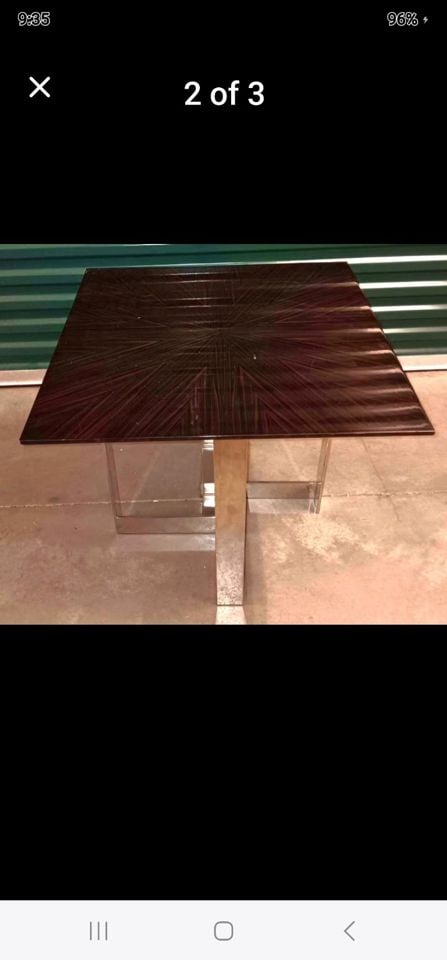 Rare Mid-Century Tessellated lacquered wood & chromed steel accent / side table after Milo Baughman - 4