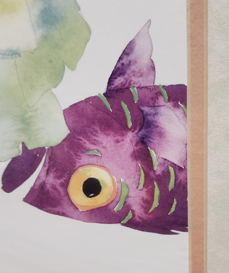 2 of 2 vintage prints of Tracy Taylor watercolor featuring collage of brilliantly colored fish. - 5