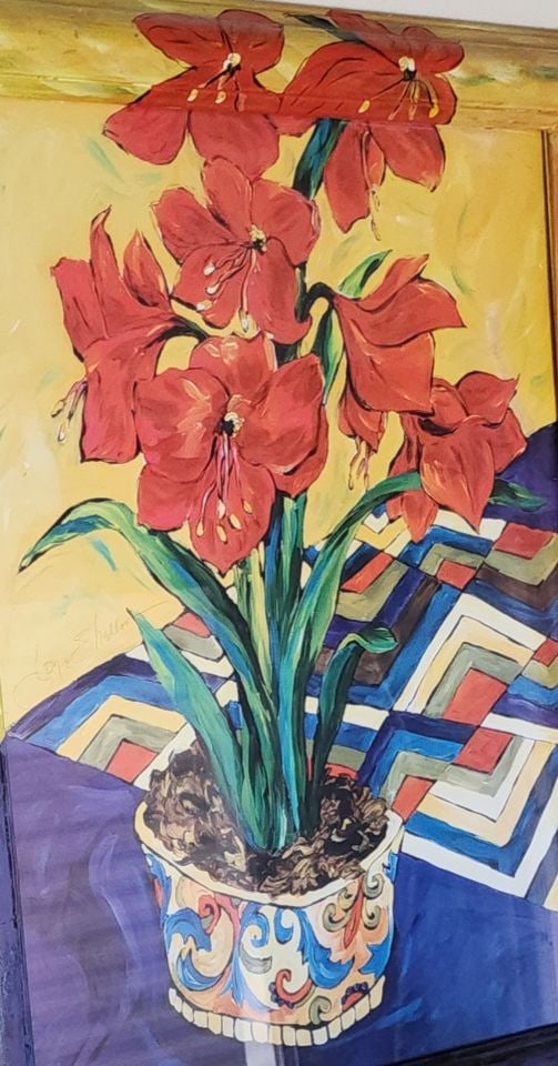 2 of 2 Vintage abstract expressionist paintings under glass w/ hand-painted frame extending image. - 4