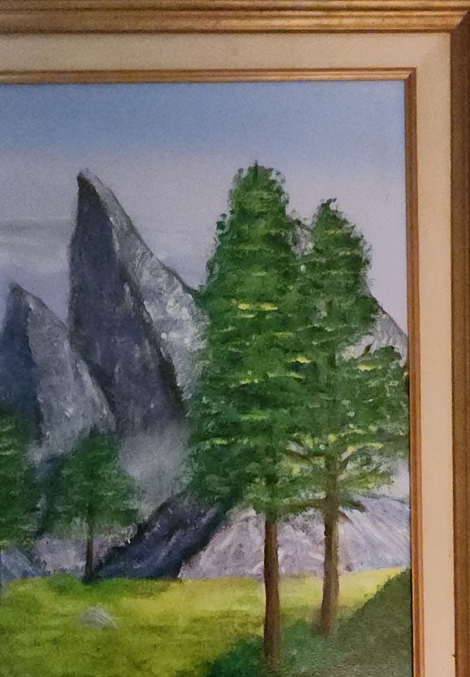 Vintage impressionist landscape oil painting w/ boldly colored imagery. Signed. Circa 1991 - 2