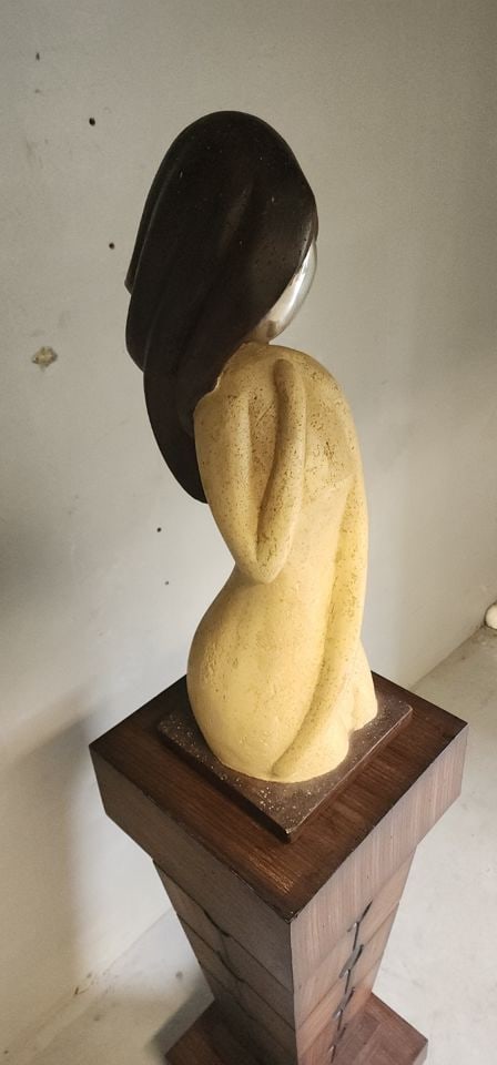 Rare vintage retro abstract hand-painted ceramic sculpture interpreting a female figure. 22h x 9 x 9 - 5