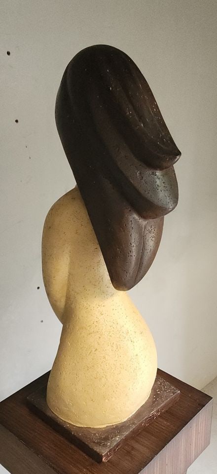 Rare vintage retro abstract hand-painted ceramic sculpture interpreting a female figure. 22h x 9 x 9 - 6