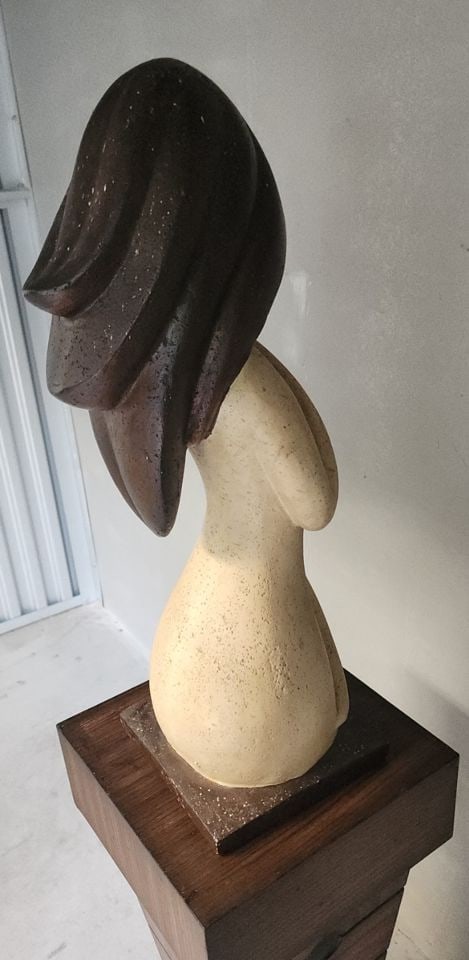 Rare vintage retro abstract hand-painted ceramic sculpture interpreting a female figure. 22h x 9 x 9 - 7