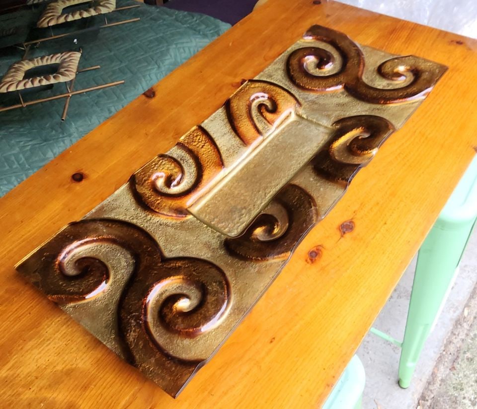 Vintage large mid-century modern heavy glass art centerpiece tray w/ bold sculptural look. 36" x 12" - 6