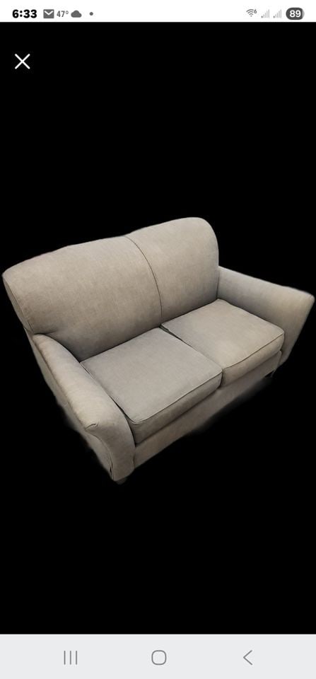 Vintage mid-century Bauhaus Style hi-back sofa loveseat w/ great textured iridescent gray fabric. - 4