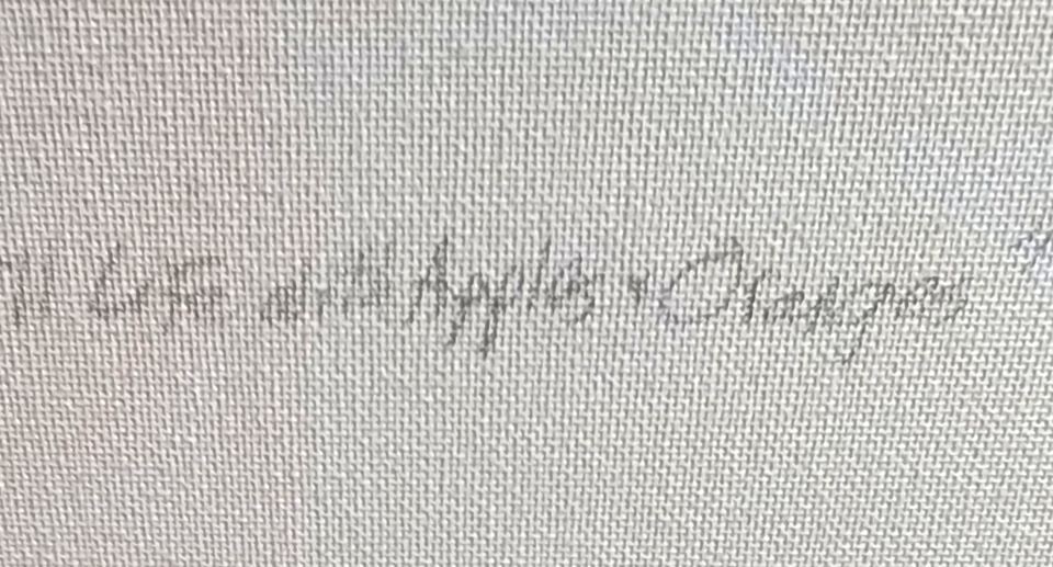 M.S. Gates signed oil painting with image from Cezanne's 1899 work "Life with Apples and Oranges" - 5