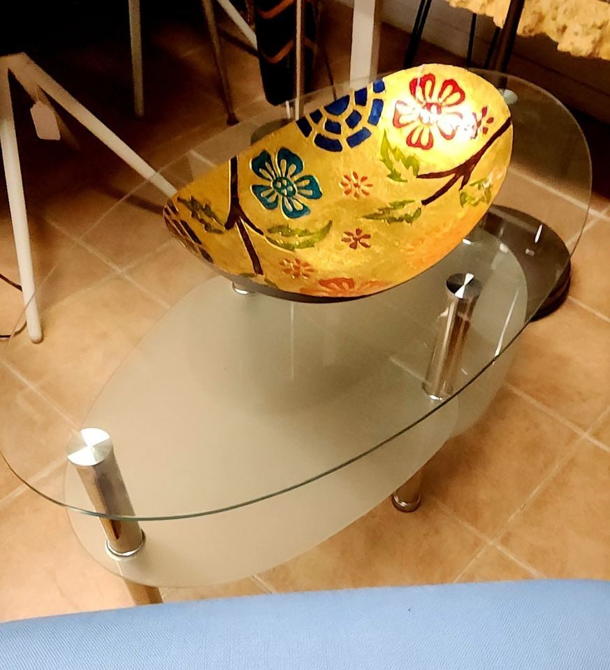 Sculptural contemporary modern three-tier glass & chromed steel coffee table 17" H x 37" W x 19" - 3