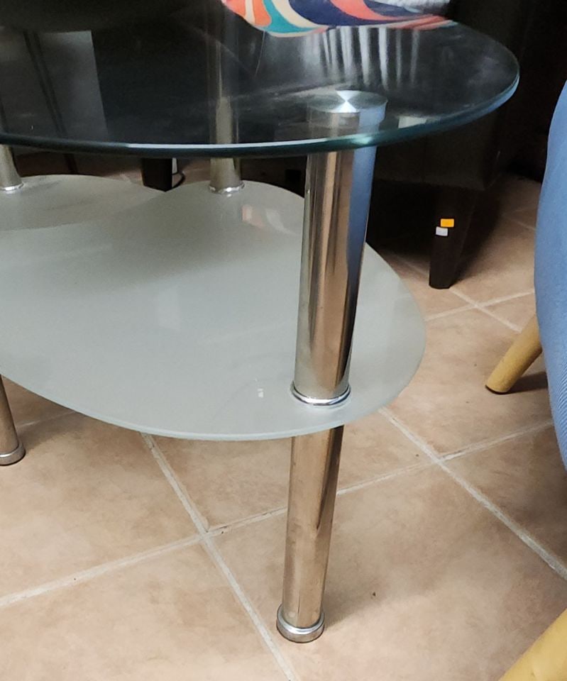 Sculptural contemporary modern three-tier glass & chromed steel coffee table 17" H x 37" W x 19" - 4