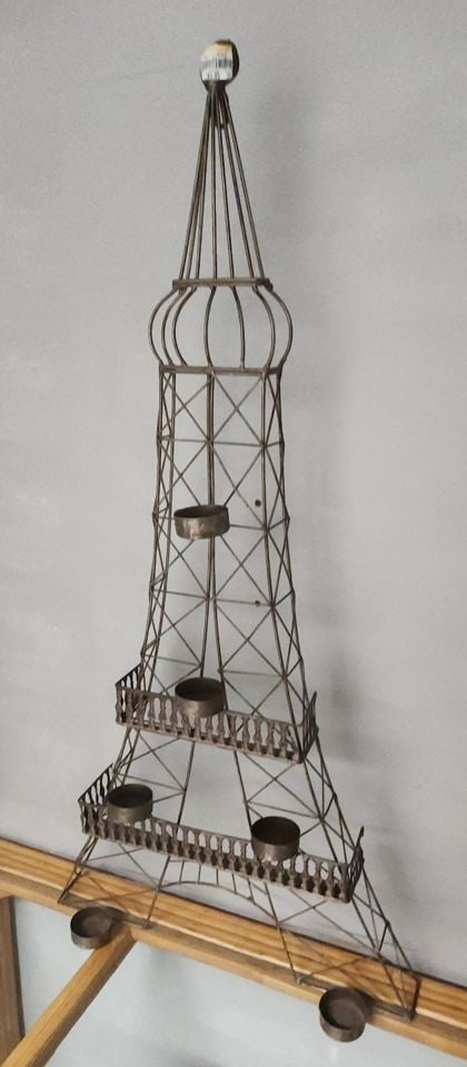 Pair of rare vintage Eiffel Tower brutalist wall sculpture candle holders. 24" tall - 4