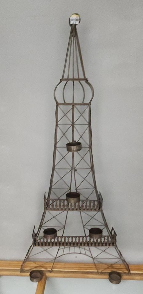 Pair of rare vintage Eiffel Tower brutalist wall sculpture candle holders. 24" tall - 5