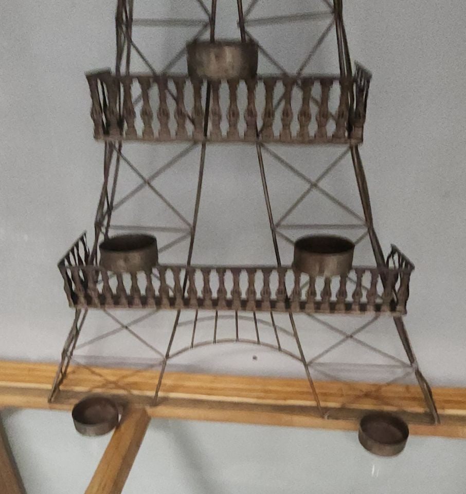 Pair of rare vintage Eiffel Tower brutalist wall sculpture candle holders. 24" tall - 6