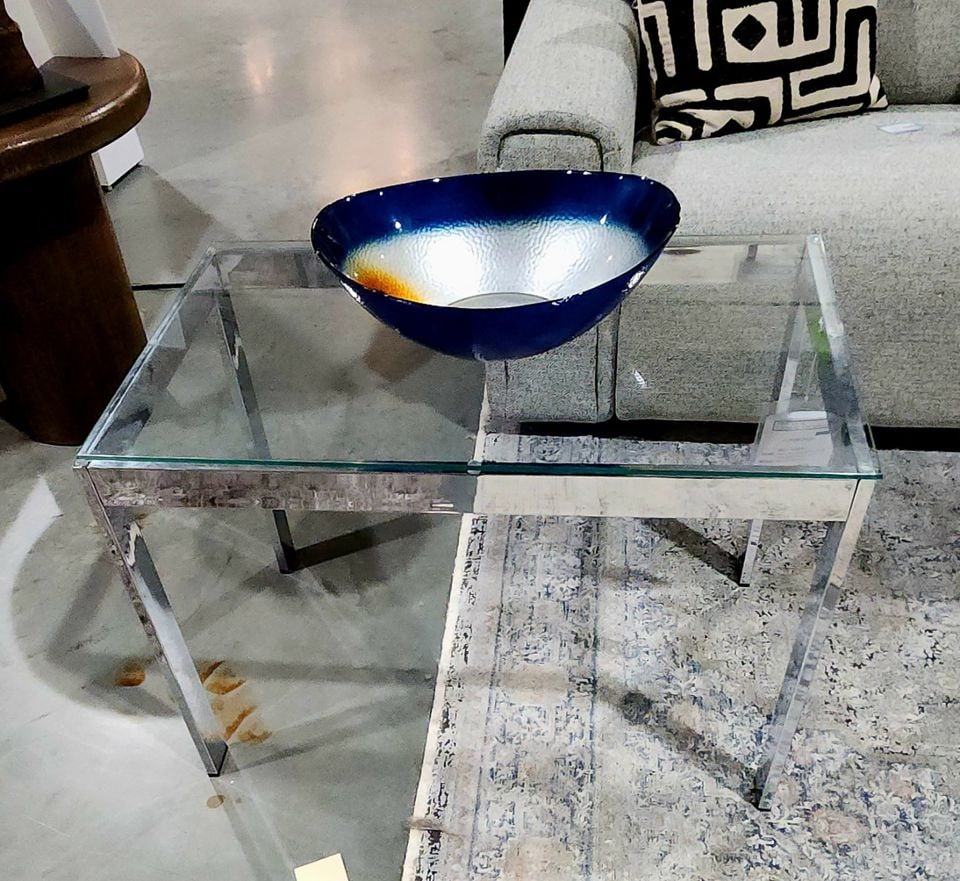 After Milo Baughman Mid-century Vintage steel and glass side table - 2