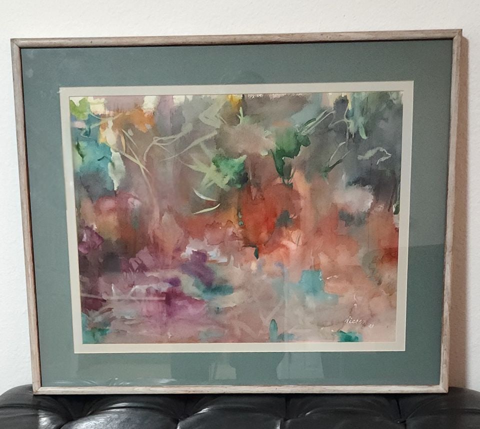 Wiesen original vintage abstract expressionist floral watercolor painting signed by artist. Circa 61: Wiesen original vintage abstract expressionist floral watercolor painting signed by artist. Circa 61 Shipping:Domestic: Free shipping to anywhere within the contiguous U.S.International: Foreign