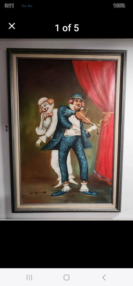 Send in the Clowns fantastic signed artwork mid-century original oil painting.. Do you hear the (1 of 5)