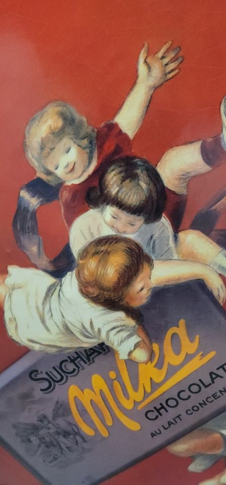 Signed Ultra-Large Vintage "Suchard Chocolate" Mixed Media representation of historic French poster. - 3