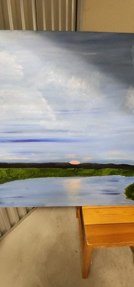 Original land & seascape impressionist oil painting. Very serene w/ inspiring perspective. 60x36" - 2