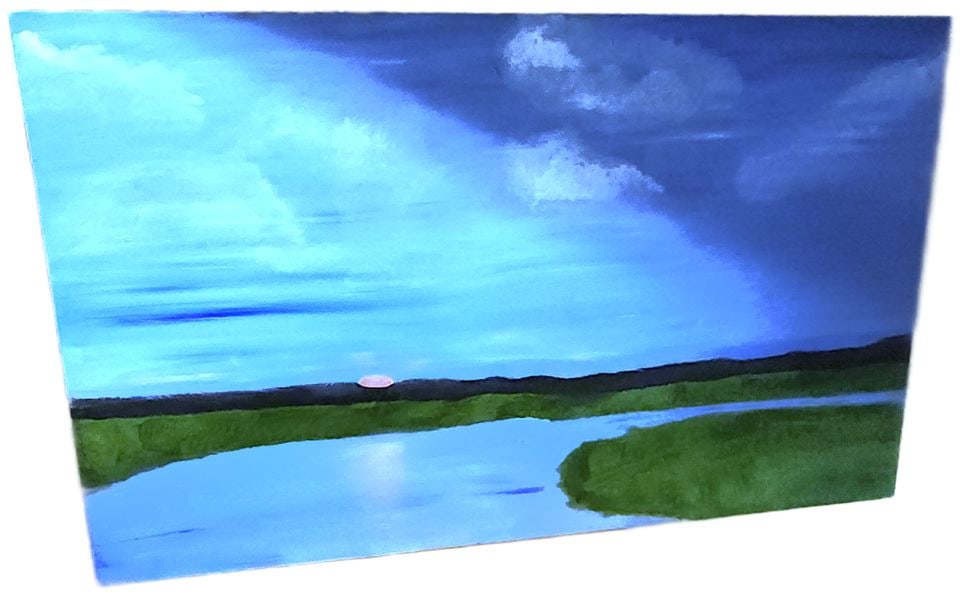 Original land & seascape impressionist oil painting. Very serene w/ inspiring perspective. 60x36" - 3