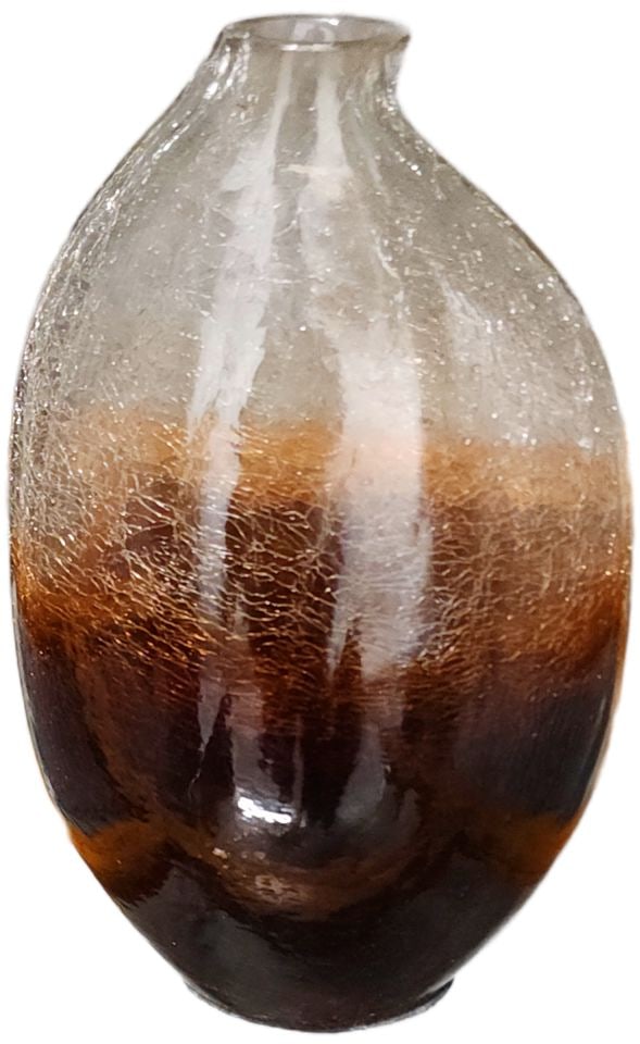 Pair of vintage art glass amber sculptural vases w/ crackled glass designed by Uttermost - 4