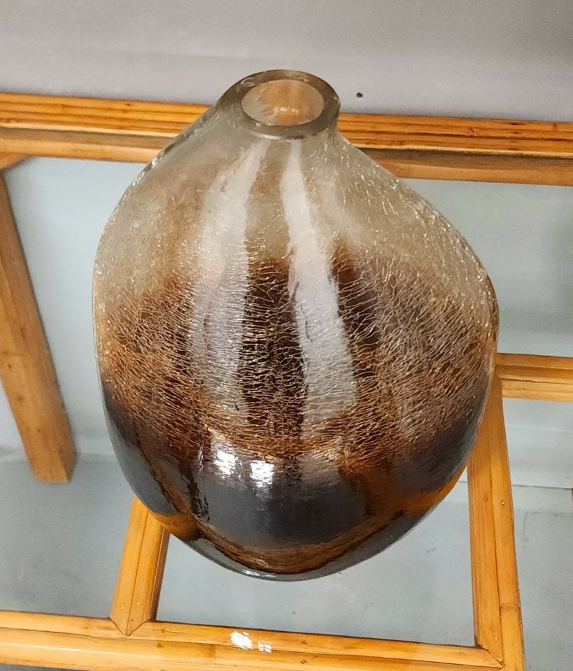 Pair of vintage art glass amber sculptural vases w/ crackled glass designed by Uttermost - 6