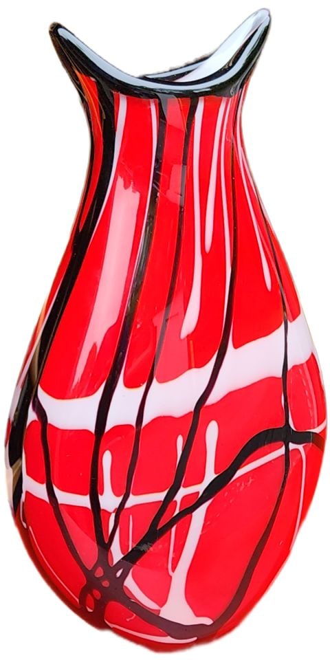 Bold teardrop red centric mid-century abstract Murano-attributed heavy art glass vase. Version 2 - 3