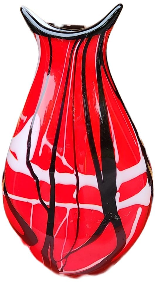 Bold teardrop red centric mid-century abstract Murano-attributed heavy art glass vase. Version 2 - 5