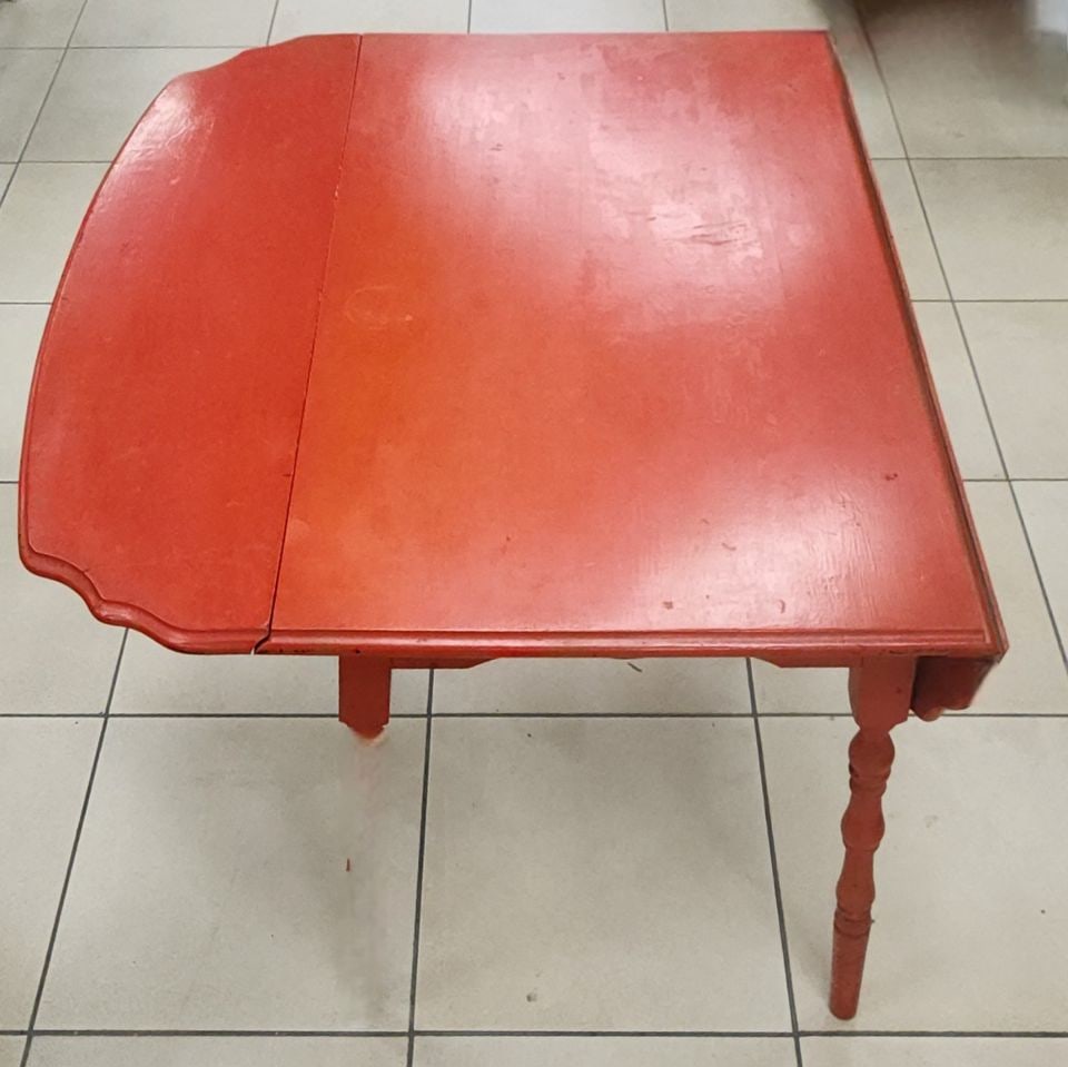 Antique country drop leaf dining table hand-painted red. Perfect for any rustic or Farmhouse decor. - 3