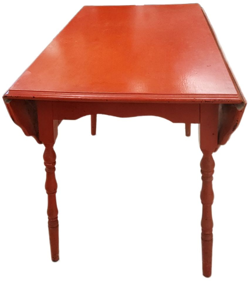 Antique country drop leaf dining table hand-painted red. Perfect for any rustic or Farmhouse decor. - 4