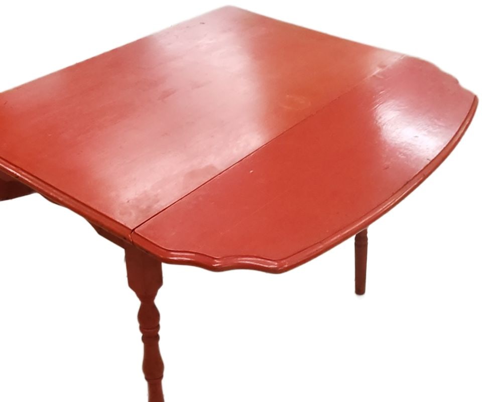 Antique country drop leaf dining table hand-painted red. Perfect for any rustic or Farmhouse decor. - 5