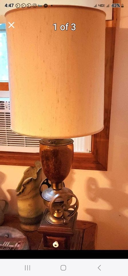 Coffee Anyone...Tall Vintage Antique Table Lamp made from Antique Coffee Grinder - 2