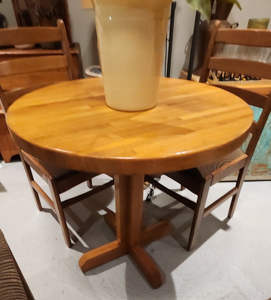 Fabulous vintage mid-century modern dining set w/ Butcher Block table & 4 upholstered chairs - 2