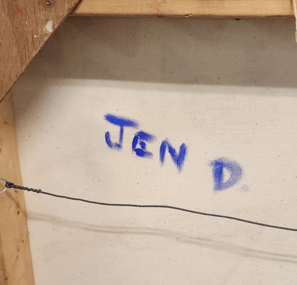 Jen Distasio vintage geometric modernist original abstract oil painting w/ vibrant colors. - 5