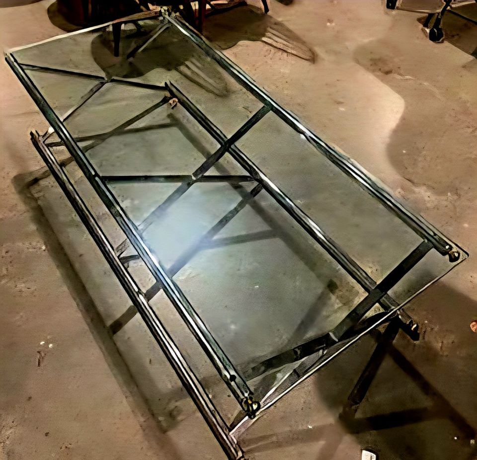 Vintage Mid-Century Modern Designer Chrome and Glass Coffee Table w/ brass accents. - 2