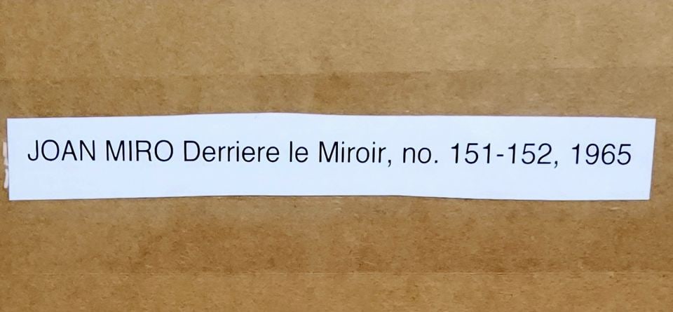 Vintage Joan Miro Ltd. Edition Lithograph entitled "Derriere le Miroir" Circa 1965, Unsigned. - 2
