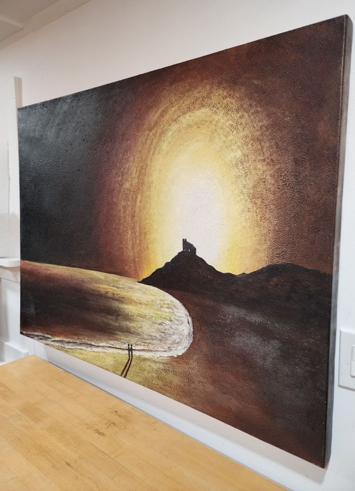 Large compelling vintage expressionist oil painting of surreal landscape - 2