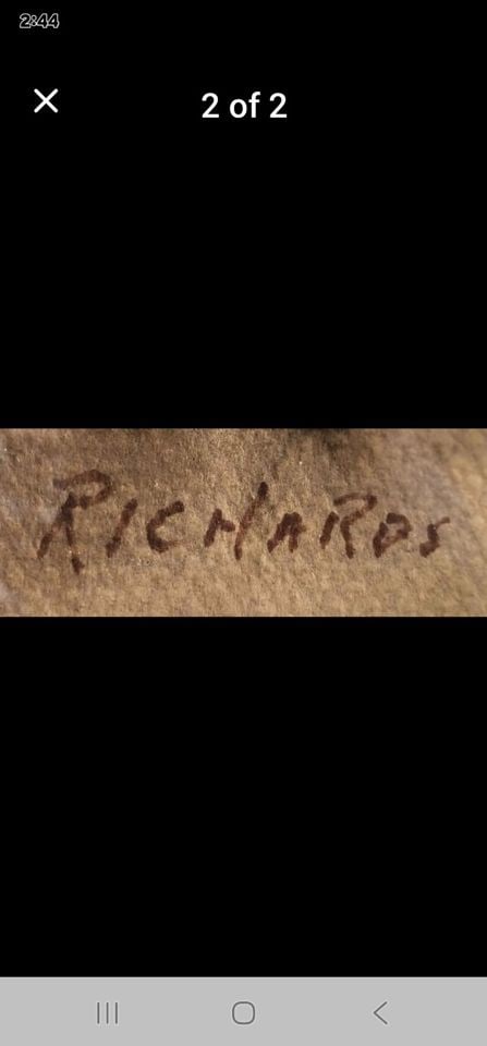 Richards, vintage abstract lithograph of original watercolor under glass. Facsimile signed. - 2