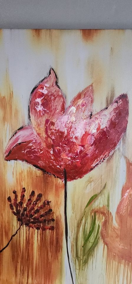 Striking minimalist vintage giclee painting on canvas of floral still life image. - 2