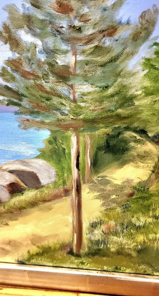 Signed vintage original impressionist landscape oil painting w/ still life style composition. 15"x - 2