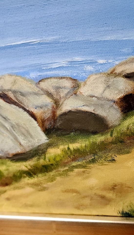 Signed vintage original impressionist landscape oil painting w/ still life style composition. 15"x - 3