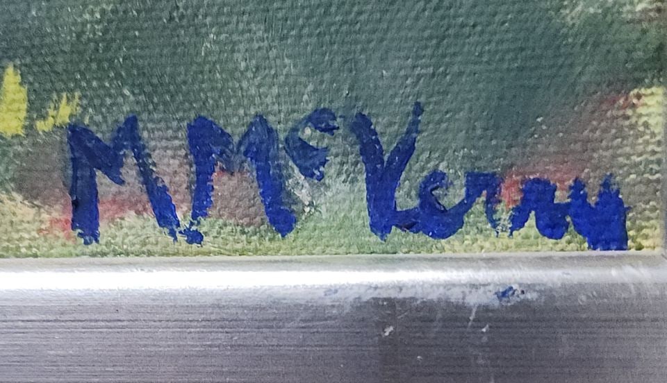 Signed vintage original impressionist landscape oil painting w/ still life style composition. 15"x - 4