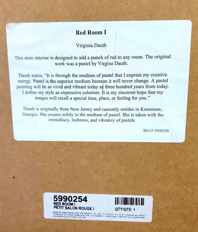 Two vintage framed still lifes, Red Room l & Red Room II by Virginia Dauth made for The Bombay Co. - 5