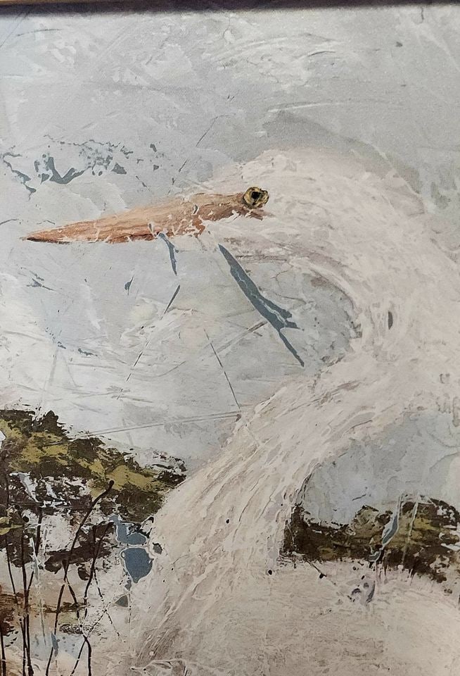 Allison Wickey's iconic "White Heron" Giclee digitally printed enhanced textured oil painting. - 2